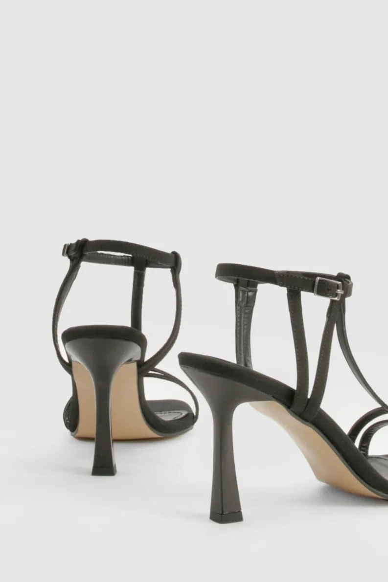 Heels*boohoo Neoprene T Bar Strappy Square Toe Heels black