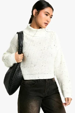 Jumpers*boohoo Nep Knitted Crop Roll Neck Jumper ecru