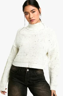 Jumpers*boohoo Nep Knitted Crop Roll Neck Jumper ecru