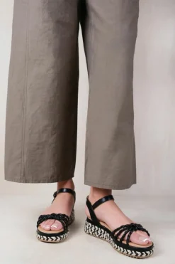 Sandals*Where's That From Neptune' Flat Wedge Sandals With Chevron Sole Black