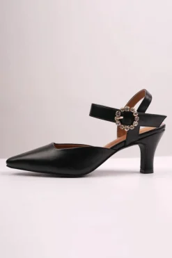 Sandals*Where's That From New' Form Mid Heel Sandals With Diamante Buckle Detail Black