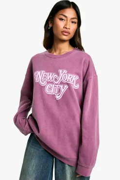 Sweatshirts|Hoodies & Sweatshirts*boohoo New York City Overdyed Oversized Sweatshirt burgundy