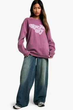 Sweatshirts|Hoodies & Sweatshirts*boohoo New York City Overdyed Oversized Sweatshirt burgundy