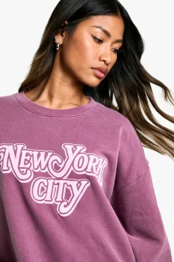 Sweatshirts|Hoodies & Sweatshirts*boohoo New York City Overdyed Oversized Sweatshirt burgundy