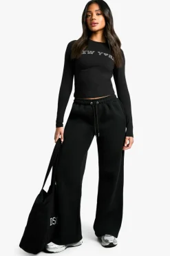 Long Sleeve Tops*boohoo NEW YORK DIAMANTE LONG SLEEVE TEE black