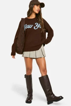 Oversized Jumpers*boohoo New York Oversized Crew Neck Knitted Jumper choc brown