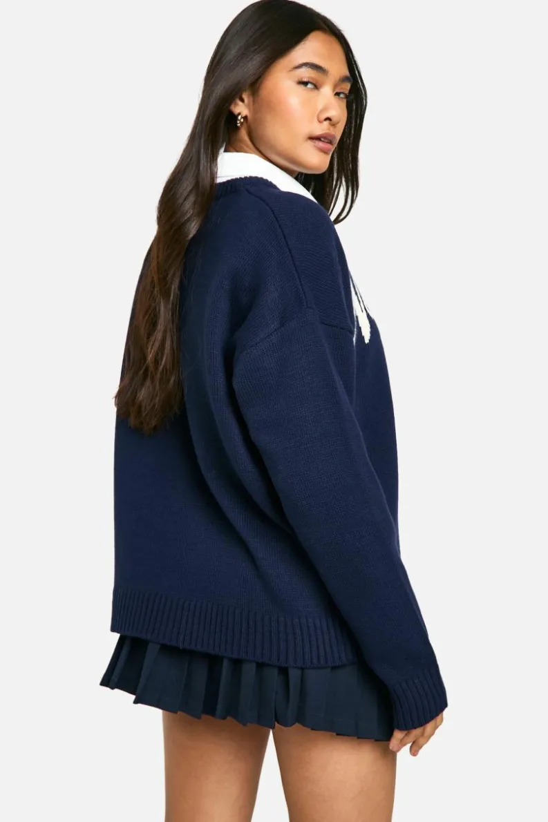 Oversized Jumpers|Jumpers*boohoo New York Oversized Crew Neck Knitted Jumper navy