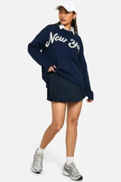 Oversized Jumpers|Jumpers*boohoo New York Oversized Crew Neck Knitted Jumper navy