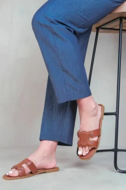 Sandals*Where's That From Norah' Single Cut Out Band Slider Sandals Tan