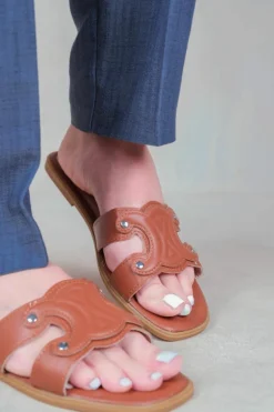 Sandals*Where's That From Norah' Single Cut Out Band Slider Sandals Tan