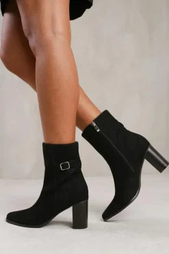 Heeled Boots*Where's That From North' Block Heel Boot With Buckle Detail Black