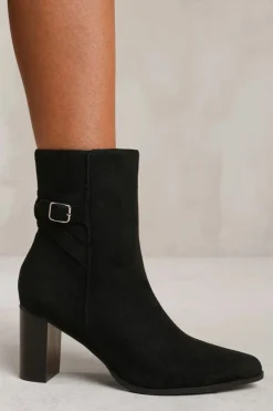 Heeled Boots*Where's That From North' Wide Fit Block Heel Boot With Buckle Detail Black