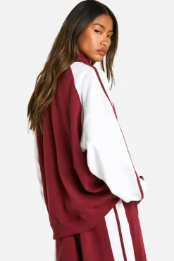 Sweatshirts|Tracksuits*boohoo NY Colour Block Zip Through Bomber Sweatshirt burgundy