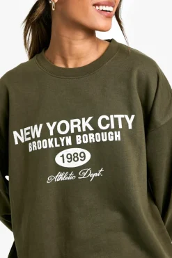 Sweatshirts|Hoodies & Sweatshirts*boohoo NYC Brooklyn Borough Oversized Sweatshirt olive