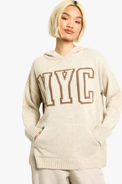 Jumpers*boohoo NYC Knitted Hooded Jumper stone