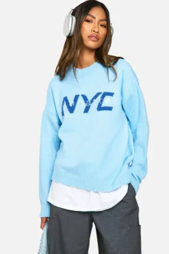 Oversized Jumpers|Jumpers*boohoo Nyc Oversized Knitted Crew Neck Jumper baby blue