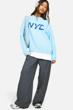 Oversized Jumpers|Jumpers*boohoo Nyc Oversized Knitted Crew Neck Jumper baby blue