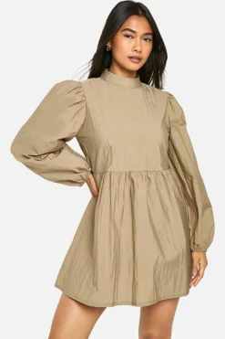 Smock Dresses*boohoo Nylon Puff Sleeve Smock Dress taupe