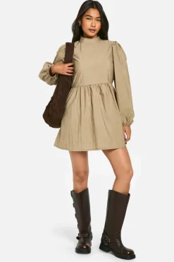 Smock Dresses*boohoo Nylon Puff Sleeve Smock Dress taupe