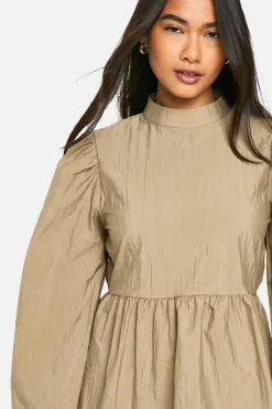 Smock Dresses*boohoo Nylon Puff Sleeve Smock Dress taupe