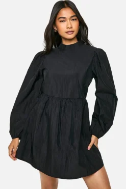 Smock Dresses*boohoo Nylon Puff Sleeve Smock Dress black