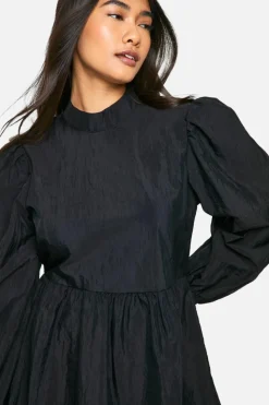 Smock Dresses*boohoo Nylon Puff Sleeve Smock Dress black