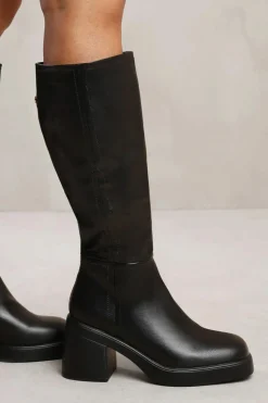 Chunky Boots|Heeled Boots*Where's That From Nyra' Below Knee Boot With Chunky Heel Black