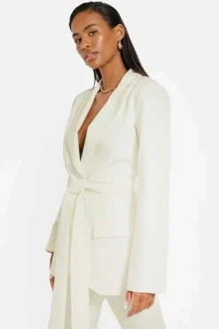 Up To 80% Off Winter Warmers|Suits & Tailoring*boohoo Obi Tie Waist Tailored Blazer cream
