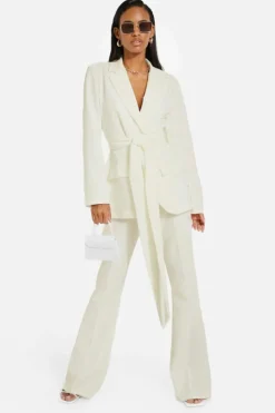 Up To 80% Off Winter Warmers|Suits & Tailoring*boohoo Obi Tie Waist Tailored Blazer cream