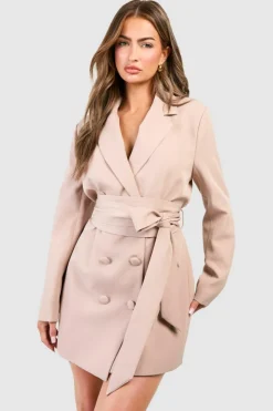 Blazer Dresses|Mini Dresses*boohoo Obi Tie Waist Tailored Blazer Dress camel
