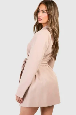 Blazer Dresses|Mini Dresses*boohoo Obi Tie Waist Tailored Blazer Dress camel