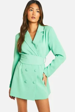 Blazer Dresses*boohoo Obi Tie Waist Tailored Blazer Dress emerald