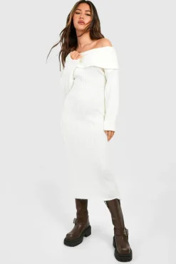 Jumper Dresses|Jumper Dresses*boohoo Off The Shoulder Jumper Dress ecru