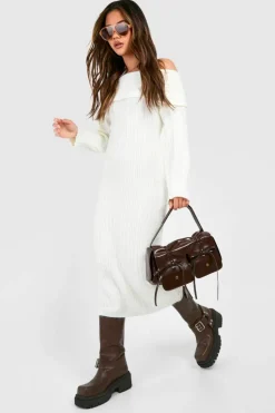 Jumper Dresses|Jumper Dresses*boohoo Off The Shoulder Jumper Dress ecru