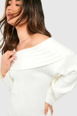 Jumper Dresses|Jumper Dresses*boohoo Off The Shoulder Jumper Dress ecru