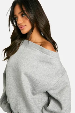 Sweatshirts|Athleisure*boohoo Off the shoulder sweatshirt ash grey