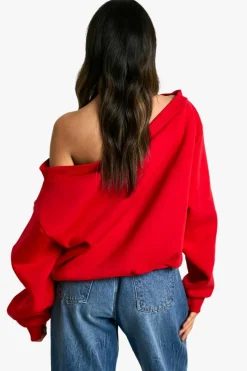 Sweatshirts|Hoodies & Sweatshirts*boohoo Off the shoulder sweatshirt red