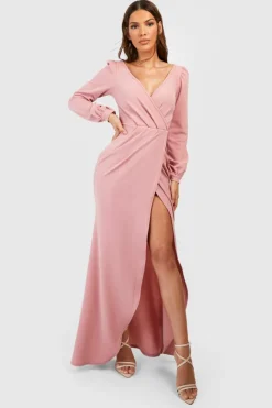 Wrap Dresses*boohoo Off The Shoulder Wrap Maxi Dress rose