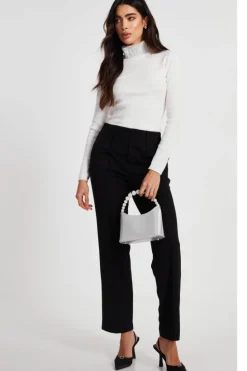 Jumpers*Quiz Diamante Turtle Neck Jumper Off White