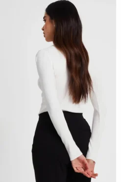 Jumpers*Quiz Diamante Turtle Neck Jumper Off White