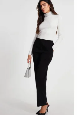 Jumpers*Quiz Diamante Turtle Neck Jumper Off White