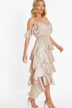 Midi Dresses*Quiz Drop Shoulder Tiered Midi Dress Off White