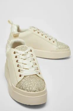 Trainers*Quiz Faux Leather Glitter Trainers Off White
