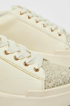 Trainers*Quiz Faux Leather Glitter Trainers Off White