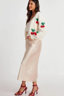 Cardigans*Quiz Knit Cherry Detail Cardigan Off White