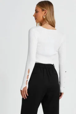 Jumpers*Quiz Knit Crossover Cropped Jumper Off White