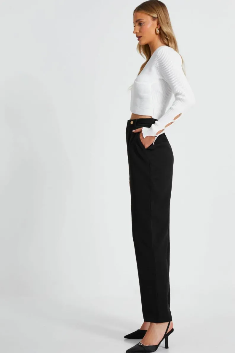 Jumpers*Quiz Knit Crossover Cropped Jumper Off White