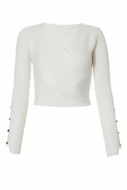 Jumpers*Quiz Knit Crossover Cropped Jumper Off White