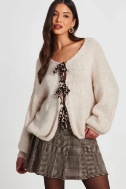 Cardigans*Quiz Knitted Tie Front Cardigan Off White