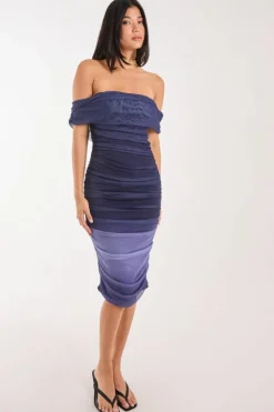 Midi Dresses*Pink Vanilla Ombre Bardot Midi Dress Navy